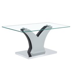 Artistic Rectangular Coffee Table With Tempered Glass Countertop - Gray / White