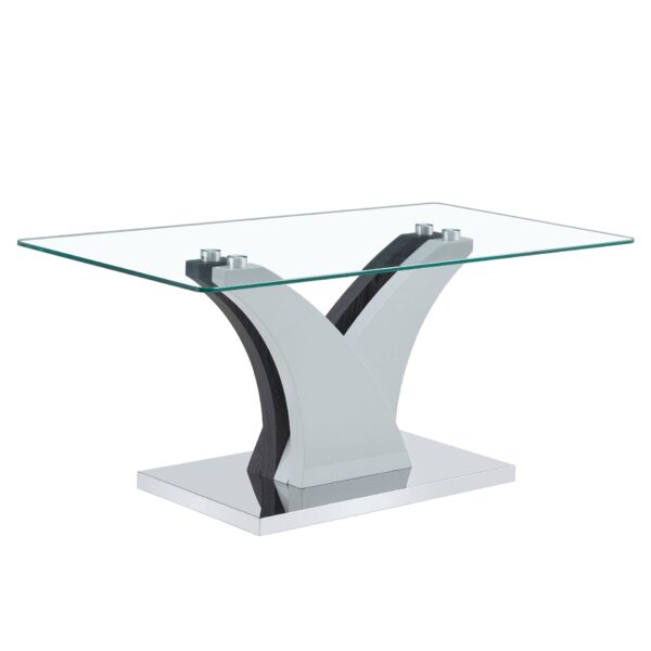 Artistic Rectangular Coffee Table With Tempered Glass Countertop - Gray / White