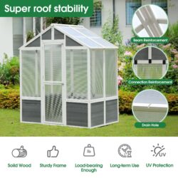 Greenhouse, Wooden Greenhouse Polycarbonate Garden Shed For Plants, Walk-In Outdoor Plant Gardening Greenhouse For Patio Backyard Lawn, Grow House With Front Entry Door - White / Gray
