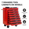 Rolling Metal Tool Chest With 7 Drawers, 20" Steel Storage Cabinet With Ball Bearing Slides - Red / Black - Image 4