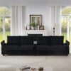 Modern 4 Seater Corduroy Sofa Couch With USB Ports And Hidden Storage - Black - Image 6