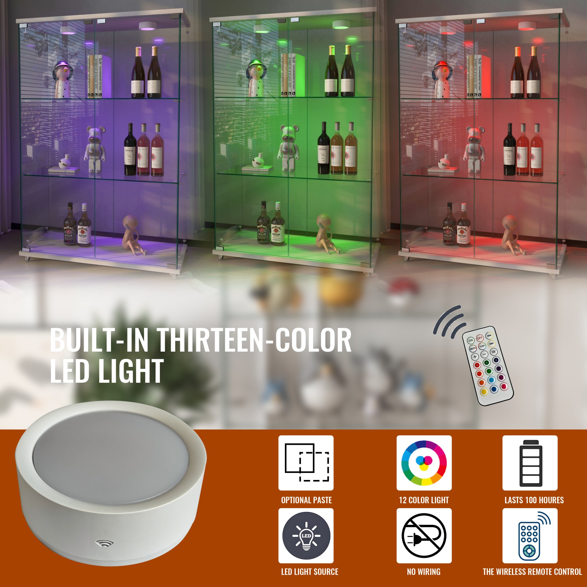 Modern Display Cabinet With LED Lights, Tempered Glass 2 Door Storage Case With 3 Shelves For Living Room - Transparent - Image 17