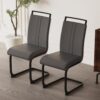 Modern Dining Chairs With High Back Upholstery, C Shaped Tube Design Metal Legs (Set of 2) - Gray - Image 6