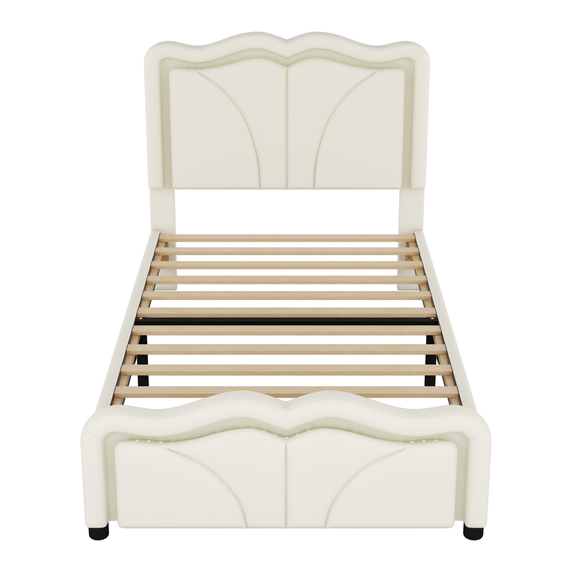 Twin Size Upholstered Platform Bed With Curved Adjustable Headboard And LED Lights - White - Image 7