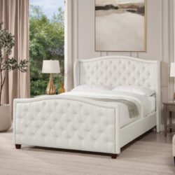 Marcella - Queen Upholstered Shelter Headboard Bed Set - Antique White