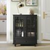 Buffet Cabinet With Double Glass Doors And Drawer, Storage Sideboard - Black - Image 26