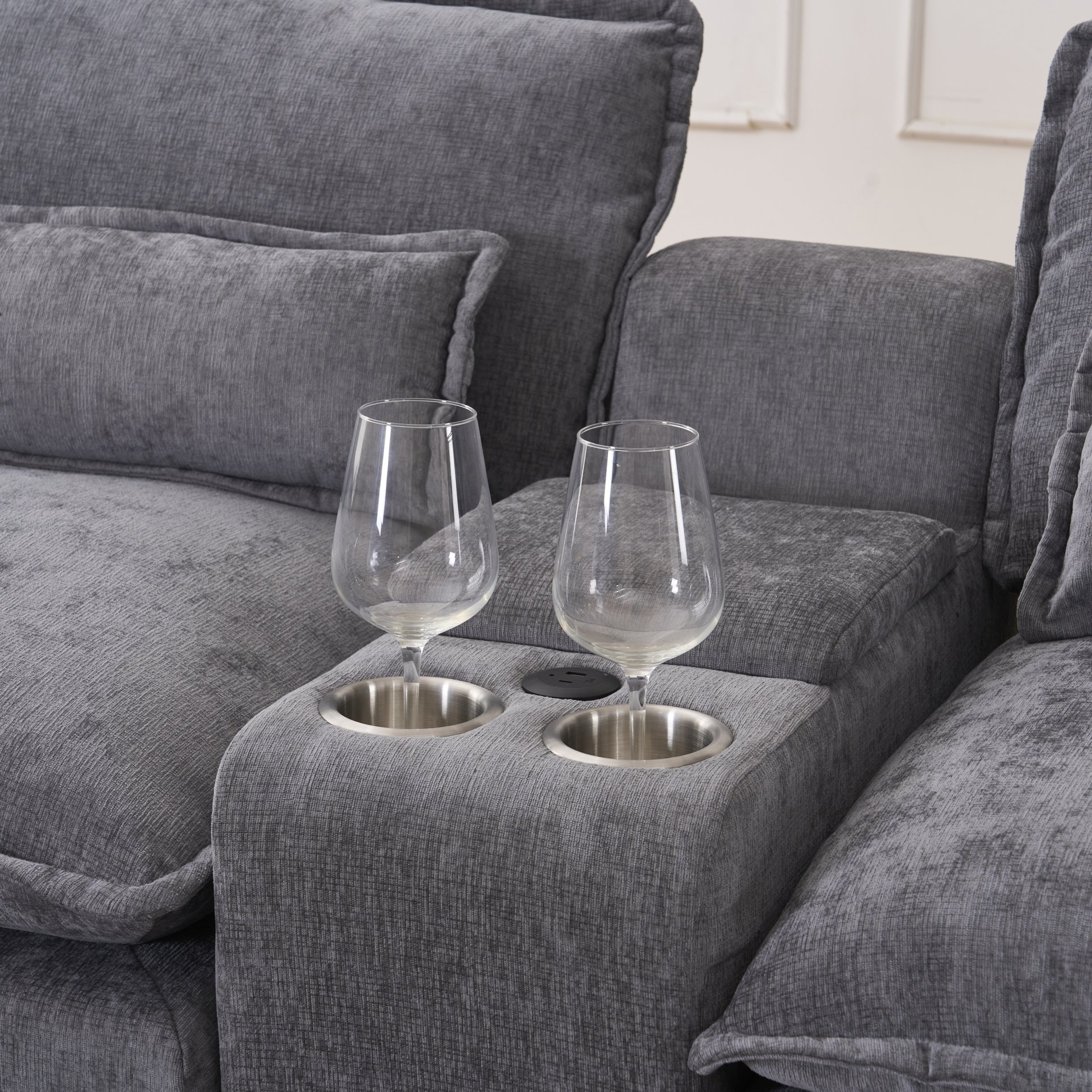 U Shaped Sofa With Console, Cupholders, USB Ports, 6 Seat Upholstered Symmetrical Sleeper Couch - Gray - Image 19