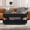 Lift Top Coffee Table With 2 Drawers, Multi Functional Lift Top Coffee Table With High Gloss Finish For Living Room - Black - Image 4