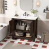 36" Modern Bathroom Vanity With Rectangle Ceramic Sink, Bathroom Cabinet And 45 Degrees Free Handle Design Soft Closing Doors, 1 Open Shelf At The Bottom - Dark Brown - Image 10
