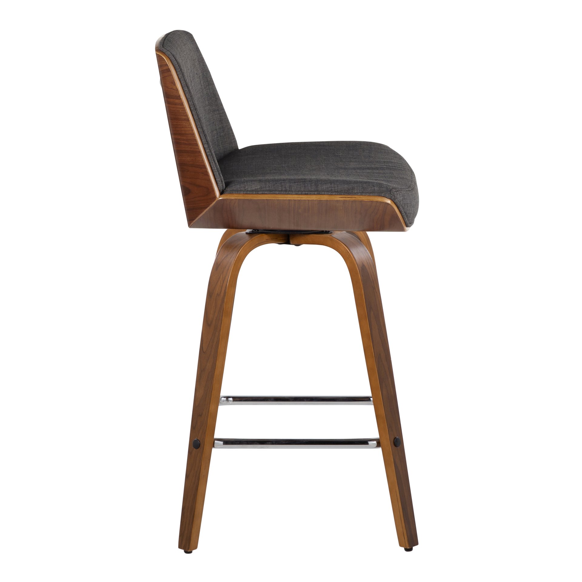 Corazza - Mid-Century Modern Fixed Height Counter Stool & Swivel And Square Footrest (Set of 2) - Walnut / Charcoal - Image 3