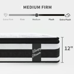 12" King Size Hybrid Mattress 7 Zoned Individual Pocket Spring Breathable Memory Foam Mattress - White / Black