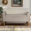 Upholstered Storage Bench With Rolled Armrests - Beige - Image 2