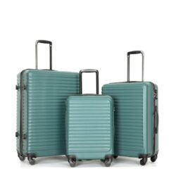3 Piece Luggage Sets Lightweight Suitcase With Two Hooks, Spinner Wheels, Tsa Lock, (20/24/28) - Green