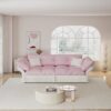 Queen Pull Out Sofa Bed, 3 In 1 Convertible Sleeper Tufted Sofa With 2 Soft Pillows - Pink - Image 6