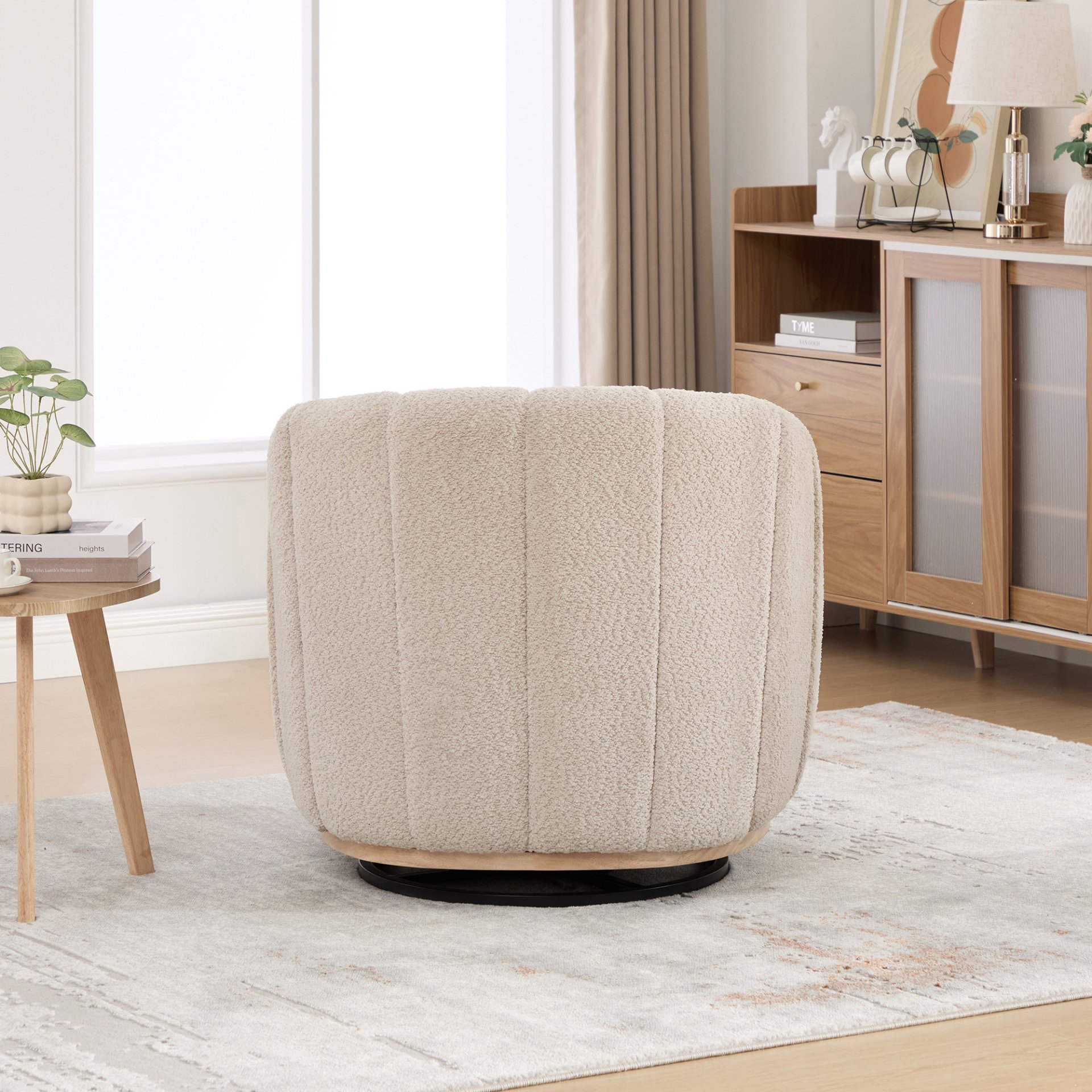 360° Swivel Pumpkin Shape Club Armchair - Wheat - Image 9