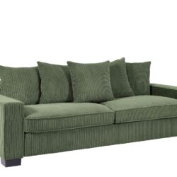 Luxe Corduroy Sofa With 5 Matching Toss Pillows, Sleek Design, Spacious And Comfortable 3 Seater Couch - Dark Green