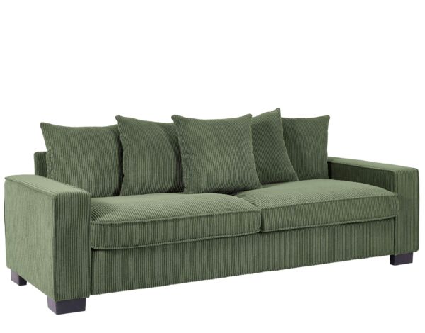 Luxe Corduroy Sofa With 5 Matching Toss Pillows, Sleek Design, Spacious And Comfortable 3 Seater Couch - Dark Green