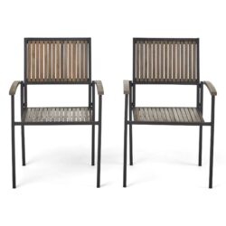 Vermilion - Outdoor Dining Chair With Vertical Slat And Wooden Arm - Gray