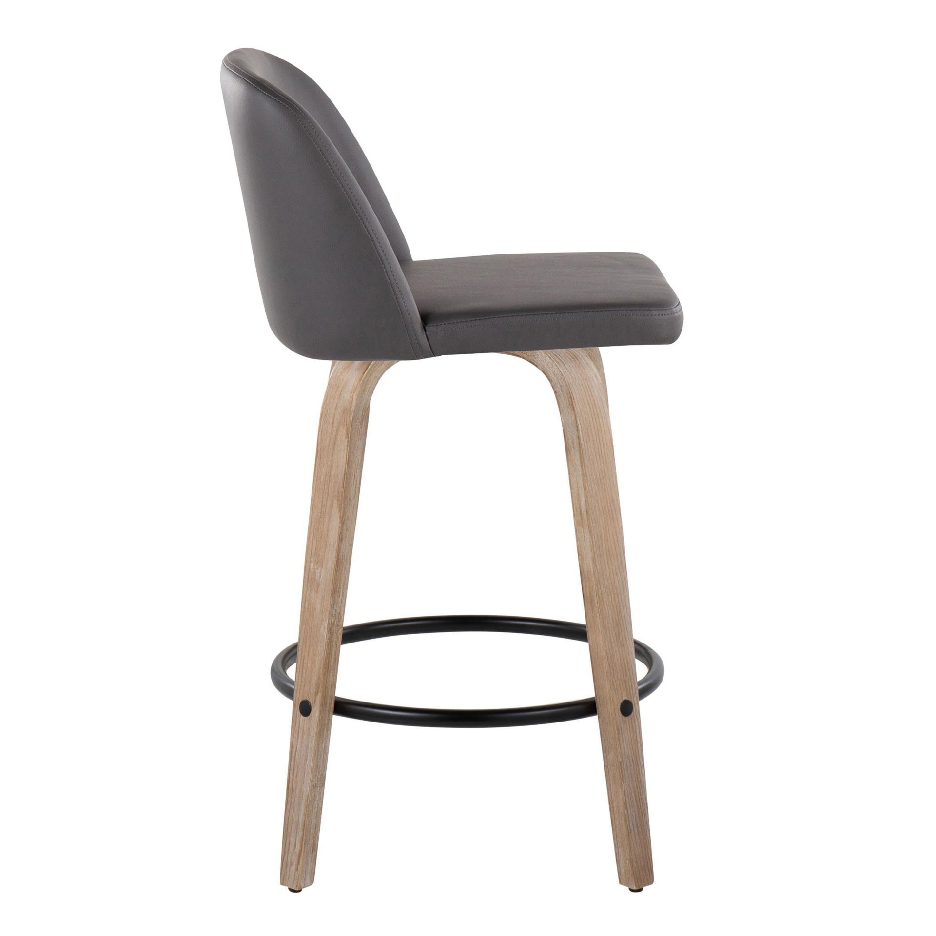 Toriano - Contemporary Fixed Height Counter Stool With Swivel & Round Footrest (Set of 2) - White Washed / Gray - Image 3