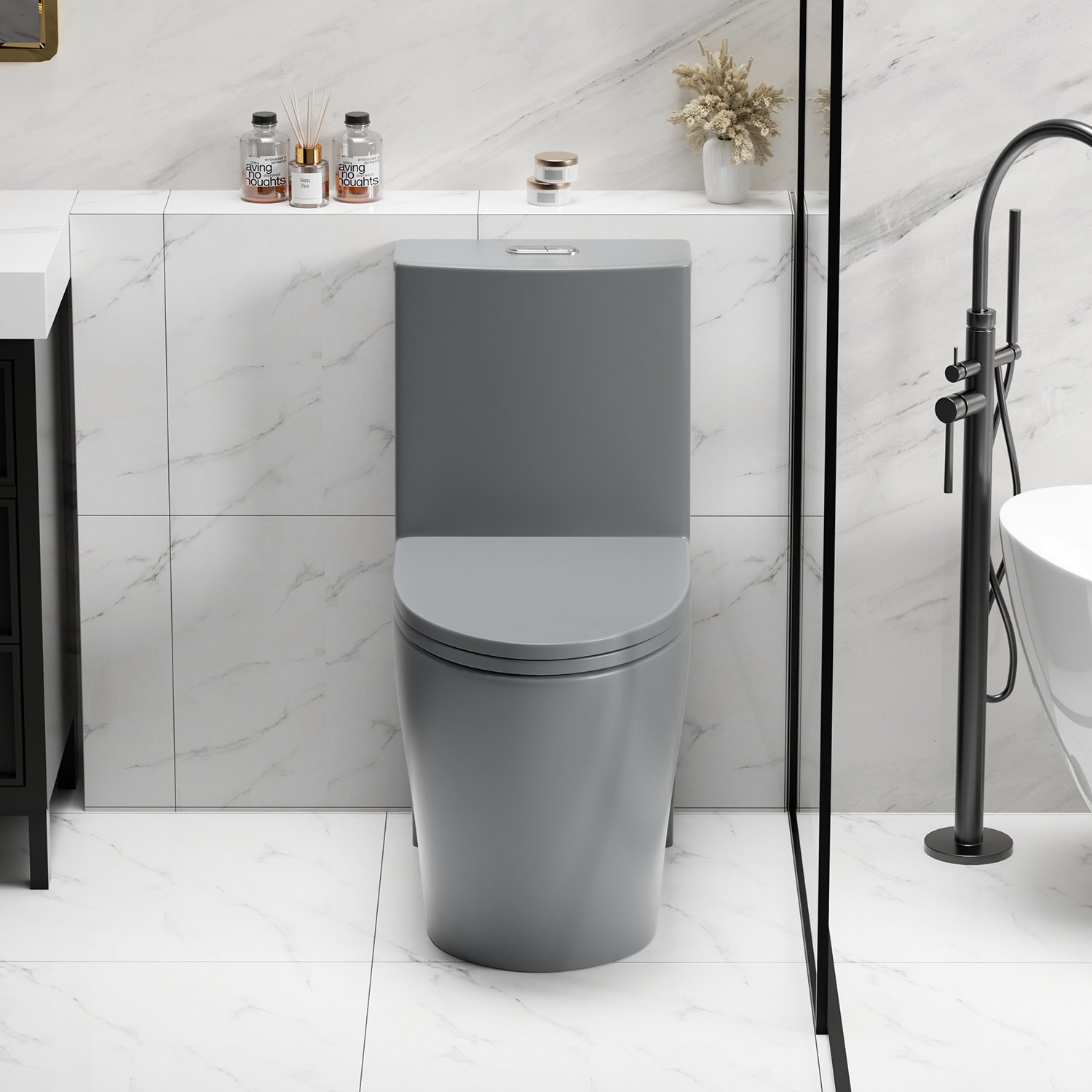 1 Piece Tornado Flush Toilet With Soft Close Seat And Dual Flush Siphonic S Trap - Light Gray - Image 5