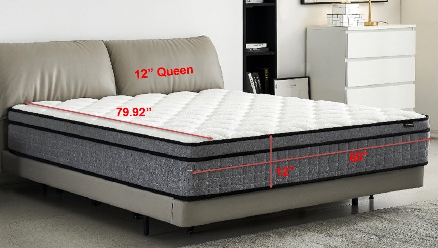 12" Queen Hybrid Mattress A Box, Pillow Top Bed Cushion With Gel Infused Memory Foam, Breathable And Hypoallergenic, Medium Firm For Lumbar Support - White / Gray - Image 7