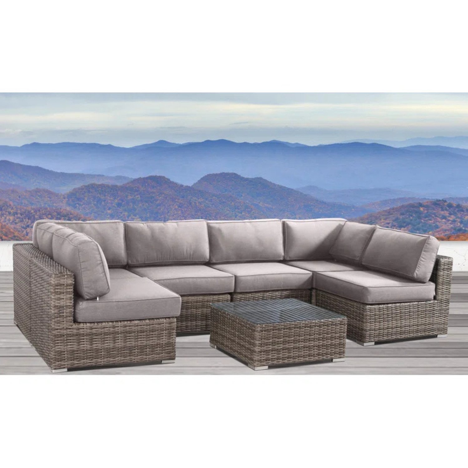 6 Person Wicker Seating Group With Premium Cushions - Gray Mix - Image 2