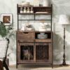 Furniture Style 2 In 1 Pet Friendly Dog Crate Composite Desk Hutch - Rustic Brown - Image 16