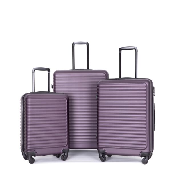 3 Piece Luggage Sets Lightweight Suitcase With Two Hooks, Spinner Wheels, Tsa Lock, (20/24/28) - Purple