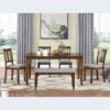 6 Pieces Kitchen Dining Set, Rectangular Wooden Dining Table With 4 Upholstered Chairs And A Bench - Walnut - Image 4