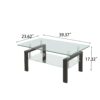 Tempered Clear Glass Coffee Table, 2-Layers Coffee Table Living Room Center Table - Black - Image 3