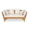 Outdoor Patio Daybed Sofa, 3 Seat Sofa With Foldable Arm 4 Back Pillows - Teak / Beige - Image 5