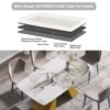 63" Modern Artificial Stone Pandora White Curved Metal Leg Dining Table, 6 People - Antique White / Gold - Image 12