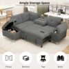 Versatile L Shaped Sofa Bed With Storage, Cup Holders, USB Ports Chenille - Gray - Image 6
