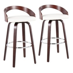Grotto - Mid-Century Modern Barstool With Swivel (Set of 2) - Cherry / White
