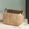 Rectangular Multi Purpose Water Hyacinth Woven Wicker Baskets With Handles - Natural / Brown - Image 2