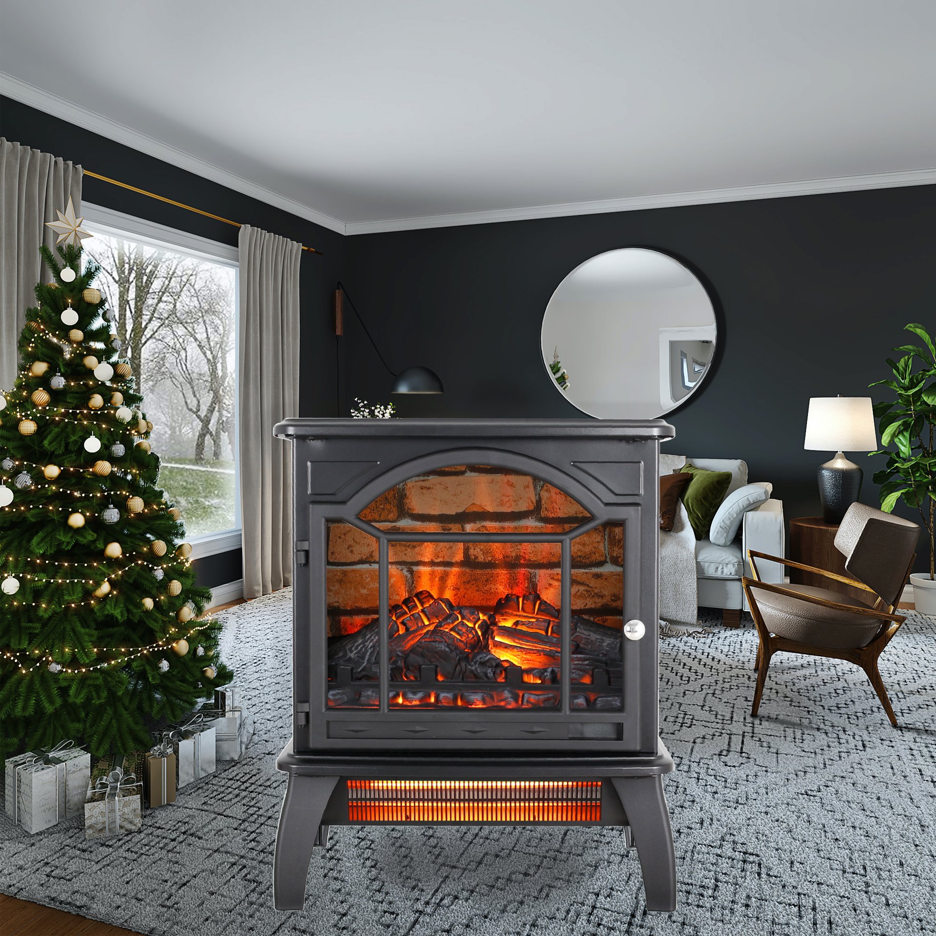 18 Inch 3D Flame Electric Infrared Quartz Fireplace Stove With Remote Control - Black - Image 5
