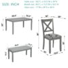 6 Pieces Kitchen Dining Set, Rectangular Wooden Dining Table With 4 Upholstered Chairs And A Bench, Dining Table Set For 6 People - Gray - Image 3