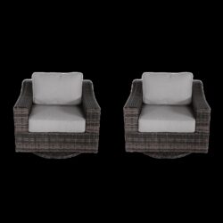 Contemporary Outdoor Swivel Patio Chair With Cushions (Set of 2) - Brown