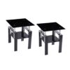 Modern 2 Piece Tempered Glass Sofa Table With Metal Legs For Living Room - Black - Image 6