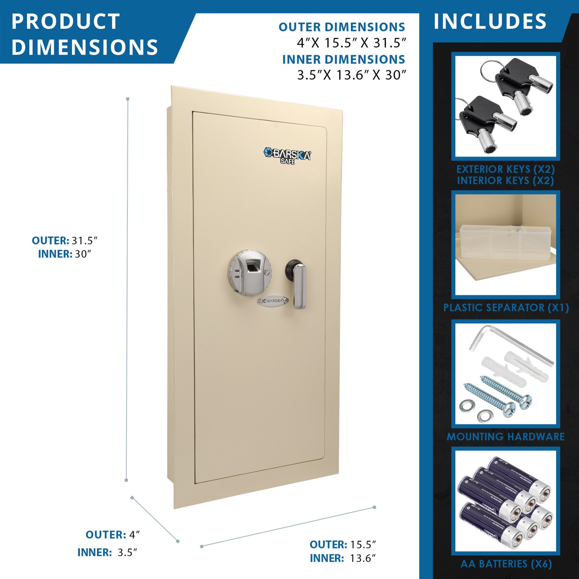 0.82 Cubic Ft Left Open Biometric Wall Safe - Image 3