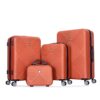 4 Piece Lightweight Suitcase, 14" Makeup Box, Aircraft Wheels (14/20/24/28) - Dark Orange - Image 4