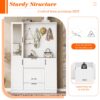 Entryway Bench With Integrated Shoe Cabinet, 3 In 1 Design And Mirrored Cabinet Door, Hall Tree With 4 Sturdy Hooks And Foldable Seat For Entrance, Living Room - White - Image 9