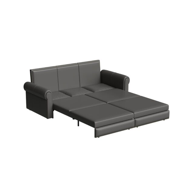 Pull Out Sofa Bed, 3 In 1 Convertible Sleeper Sofa With Nailhead Trim & Rolled Arm, Multi Functional Sofa Bed For Living Room, Bedroom, Apartment, Office - Gray