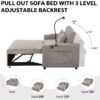 Convertible Sofa Bed Loveseat Sofa With Three USB Ports, Two Side Pockets, Two Cup Holders And 360° swivel Phone Holder For Living Room - Light Gray - Image 3