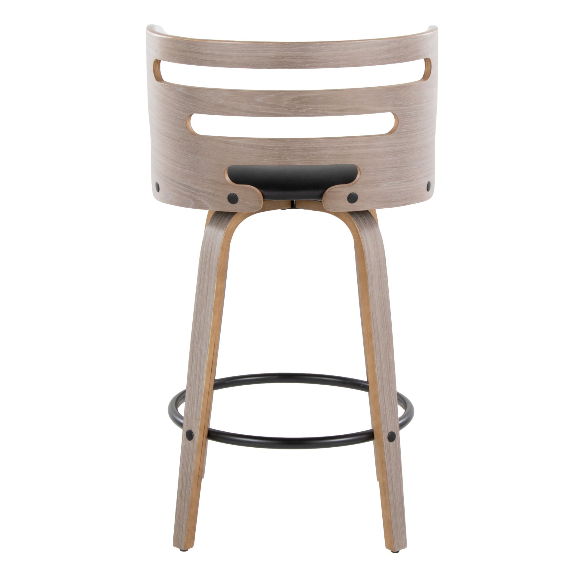 Cosini - Mid-Century Modern Fixed Height Barstool With Swivel And Round Footrest (Set of 2) - Light Gray / Black - Image 5