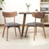 Mid Century 7 Piece Dining Set With Walnut Frame Upholstered Chairs And Wood Table - Dark Gray / Brown - Image 5