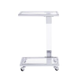 Glass Side Table, Acrylic End Table, Glass Top C Shape Square Table With Metal Base For Living Room, Bedroom, Balcony Home And Office - Chrome