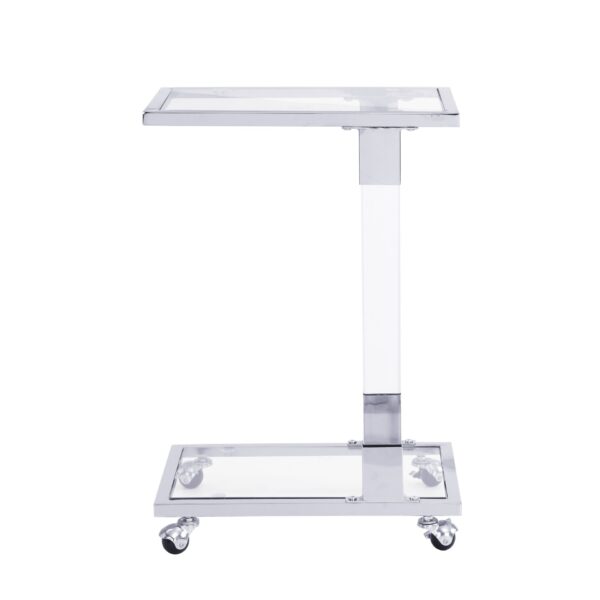 Glass Side Table, Acrylic End Table, Glass Top C Shape Square Table With Metal Base For Living Room, Bedroom, Balcony Home And Office - Chrome
