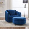 Oversized Swivel Barrel Accent Chair And Ottoman Set With Storage - Navy - Image 3