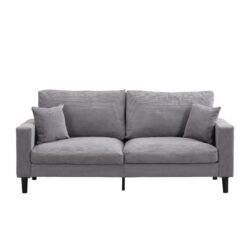 Modern Upholstered 3 Seater Sofa, High Resilience With Wooden Frame - Light Gray